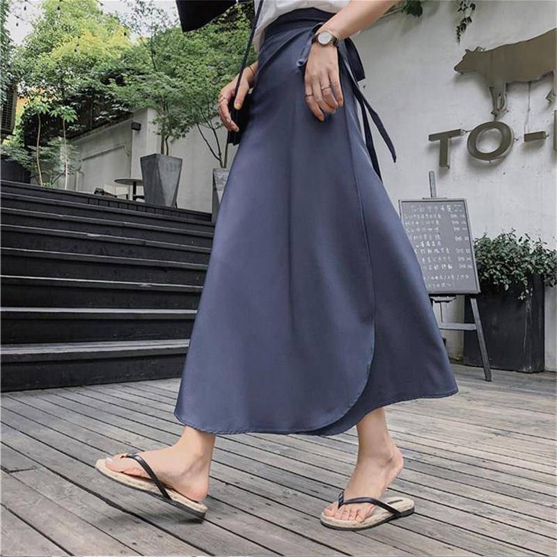 HALLO-MODE Sommer Elegante Fleck Frauen A-Line Lange Röcke Side Split Hohe Taille Modische Regenschirm Strand Weibliche Röcke One Size dunkelblau von Joom DACH