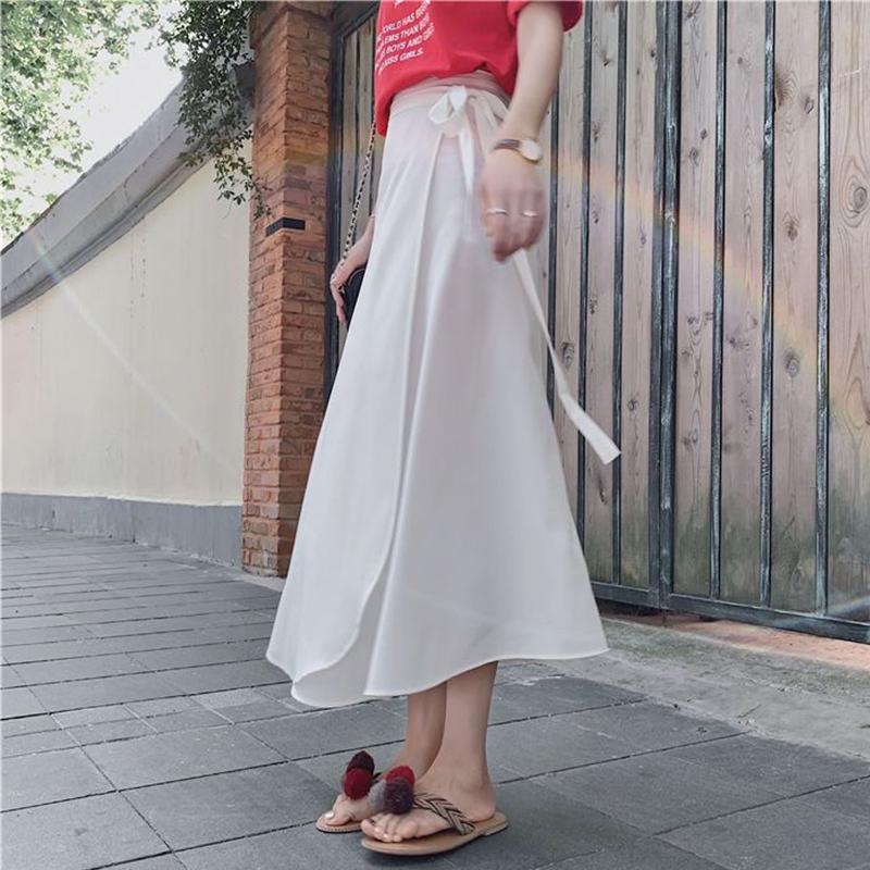 HALLO-MODE Sommer Elegante Fleck Frauen A-Line Lange Röcke Side Split Hohe Taille Modische Regenschirm Strand Weibliche Röcke One Size weiß von Joom DACH