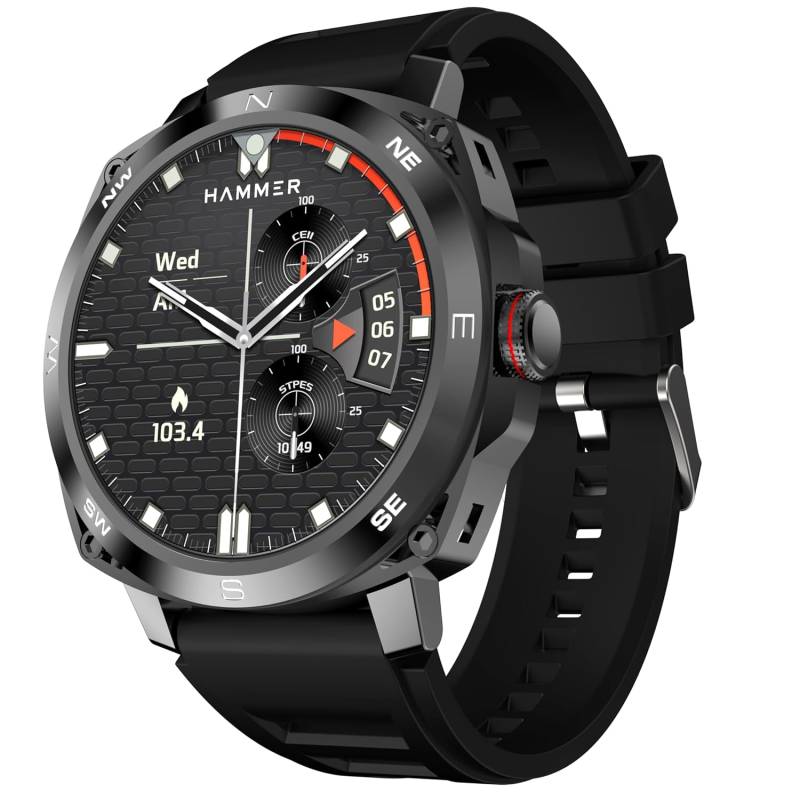 HAMMER Fit Pro 1,43  Super AMOLED-Display, Smart Watch, rundes Zifferblatt, Bluetooth-Anrufe, Metallgehäuse, Always-On-Display, mehrere Sportmodi (Schwarz) schwarz von Joom DACH