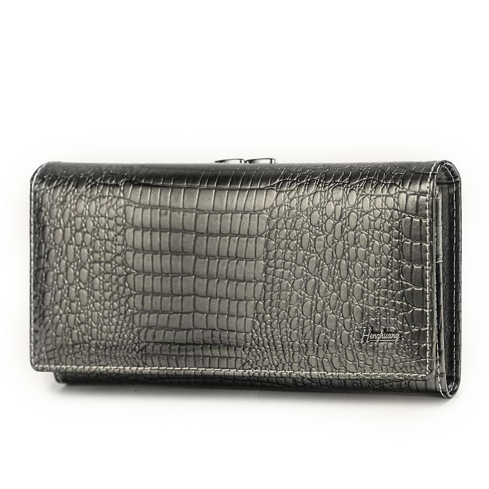 HH Alligator Damen-Geldbörsen, luxuriöses Patent-Krokodil-echtes Leder, Damen-Clutch-Geldbörse, Haspe, lange Münze, multifunktionale Geldbörsen 18.5*10*3.5cm graue von Joom DACH