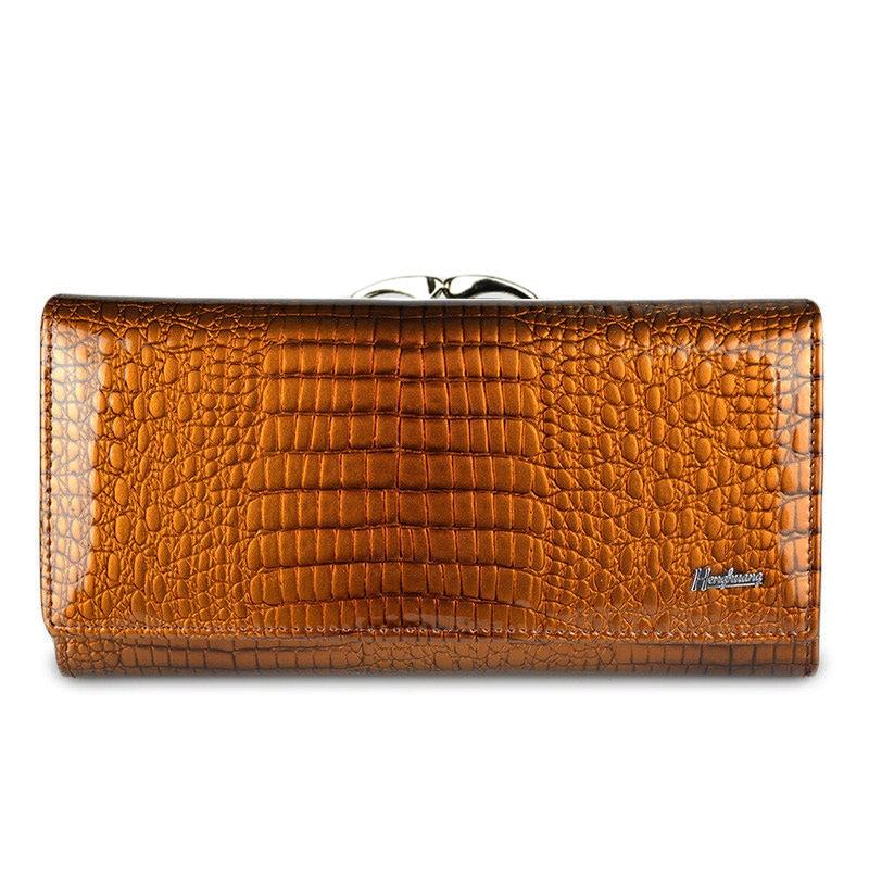 HH Alligator Damen-Geldbörsen, luxuriöses Patent-Krokodil-echtes Leder, Damen-Clutch-Geldbörse, Haspe, lange Münze, multifunktionale Geldbörsen 18.5*10*3.5cm orange von Joom DACH