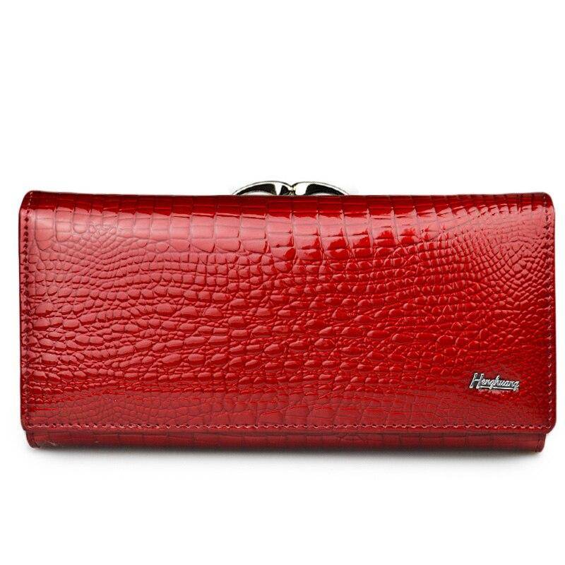 HH Alligator Damen-Geldbörsen, luxuriöses Patent-Krokodil-echtes Leder, Damen-Clutch-Geldbörse, Haspe, lange Münze, multifunktionale Geldbörsen 18.5*10*3.5cm rot von Joom DACH