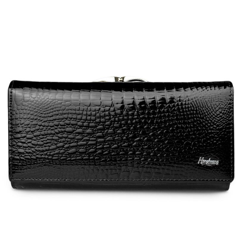 HH Alligator Damen-Geldbörsen, luxuriöses Patent-Krokodil-echtes Leder, Damen-Clutch-Geldbörse, Haspe, lange Münze, multifunktionale Geldbörsen 18.5*10*3.5cm schwarz von Joom DACH