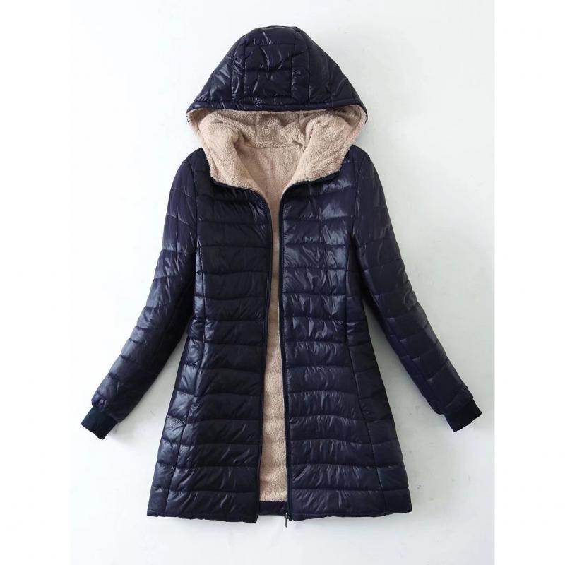 HI-FASHION Übergröße Daunenjacke Herbst Winter Verdicken Schlank Langärmlig Oberbekleidung Damen All-Match Gebürsteter Langer Warmer Mantel S-3XL 3XL von Joom DACH