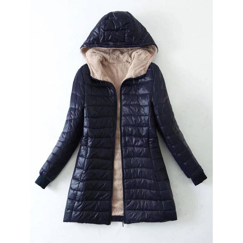 HI-FASHION Übergröße Daunenjacke Herbst Winter Verdicken Schlank Langärmlig Oberbekleidung Damen All-Match Gebürsteter Langer Warmer Mantel S-3XL 3XL dunkelblaue von Joom DACH