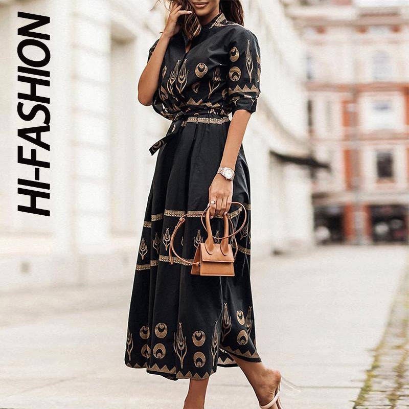 HI-MODE Retro Hemd Kleid Frauen Casual Halbe Hülse Lose Maxi Kleid Elegante Taste Gürtel Hohe Taille Lange Strand party Kleid XXL von Joom DACH