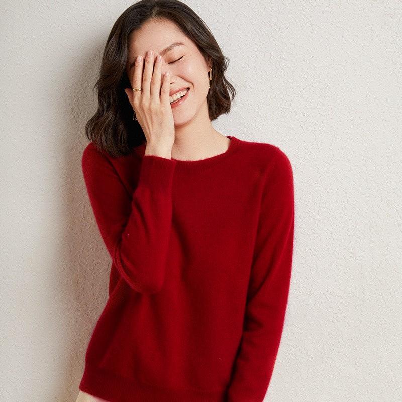 HNXC Damen Pullover Strickpullover für Frühling und Herbst, Rundhalsausschnitt, einfarbig, modisch und schlicht, langärmige Basisschicht XXL bordeaux von Joom DACH