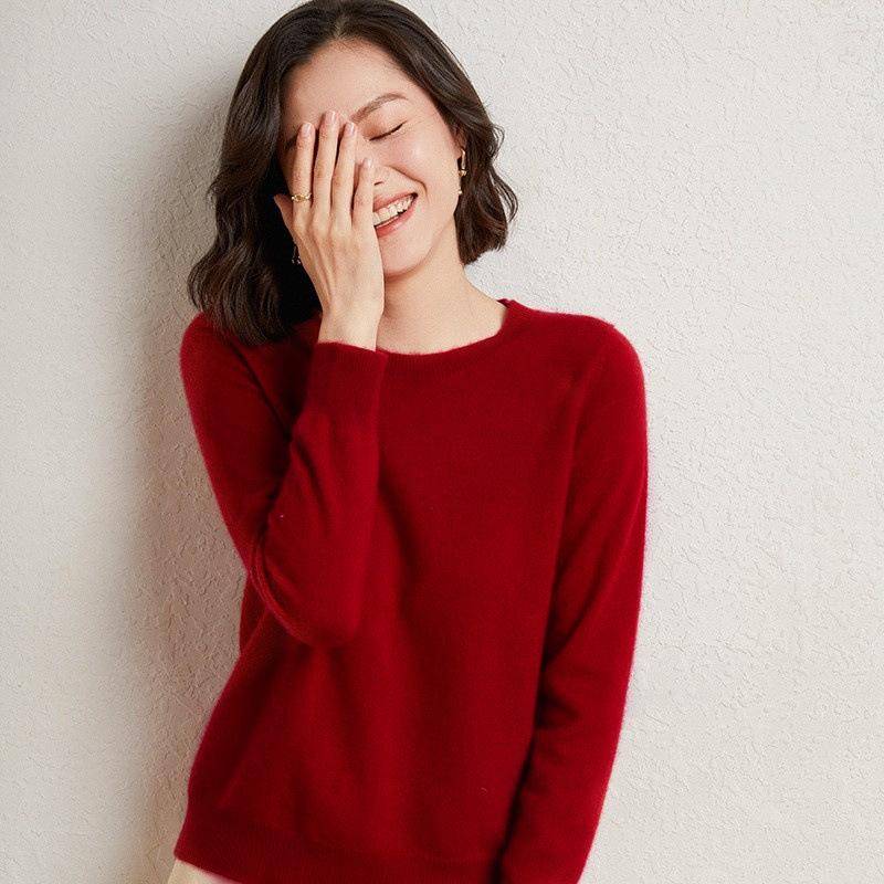 HNXC Damen Pullover Strickpullover für Frühling und Herbst, Rundhalsausschnitt, einfarbig, modisch und schlicht, langärmige Basisschicht XXL bordeaux von Joom DACH