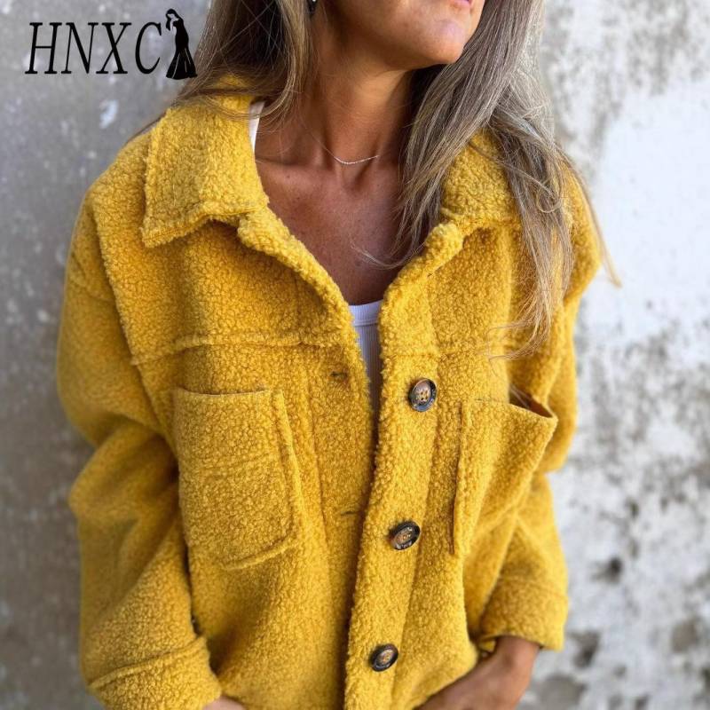 HNXC Damen Vintage Casual Karomuster Herbst Winter Langarm POLO Kragen Jacken & Mäntel L gelb von Joom DACH