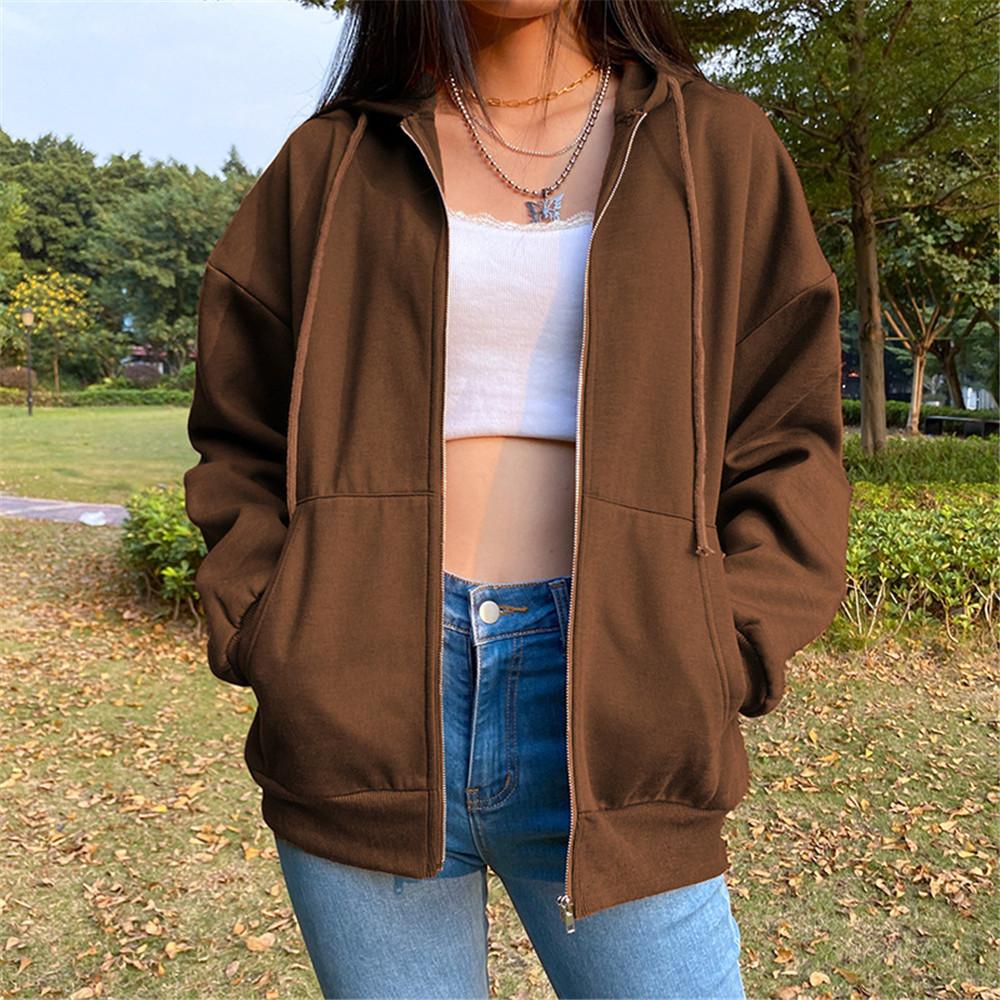 HNXC Damen Vintage Casual Solid Color Print Herbst Winter Langarm Kapuzenjacken & Mäntel L dunkelbraune von Joom DACH