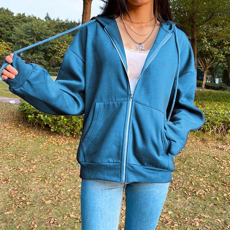 HNXC Damen Vintage Casual Solid Color Print Herbst Winter Langarm Kapuzenjacken & Mäntel M himmelblaue von Joom DACH