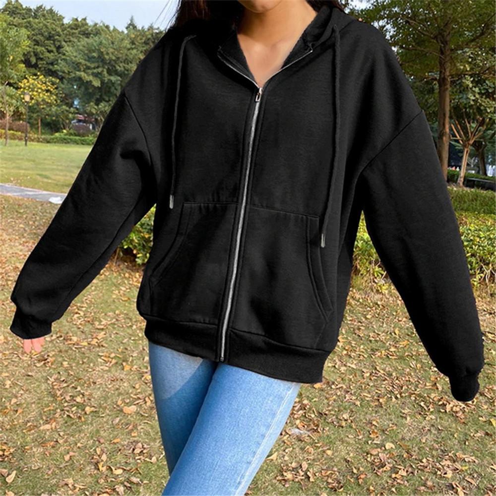 HNXC Damen Vintage Casual Solid Color Print Herbst Winter Langarm Kapuzenjacken & Mäntel M schwarz von Joom DACH