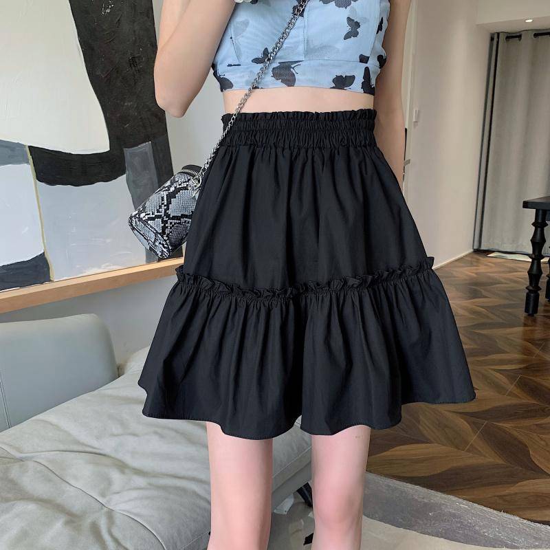 HOUZHOU Mini Röcke Frauen Kawaii Nette Patchwork Hohe Taille Falten Rock Koreanische Mode Adrette M schwarz von Joom DACH