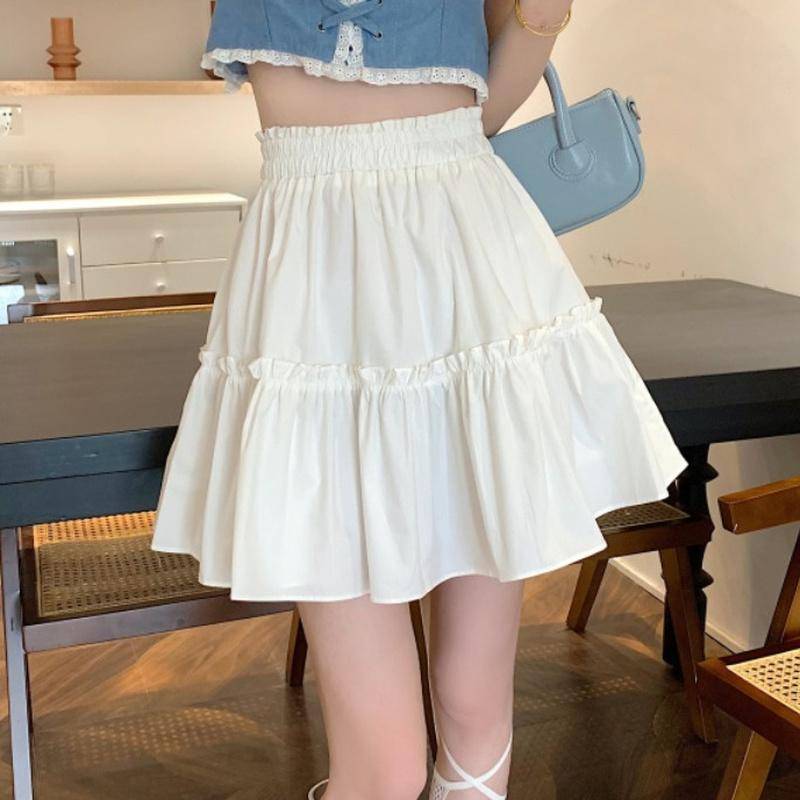 HOUZHOU Mini Röcke Frauen Kawaii Nette Patchwork Hohe Taille Falten Rock Koreanische Mode Adrette XL weiß von Joom DACH