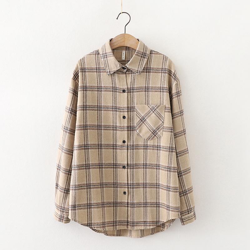HOUZHOU Plaid Shirts Frauen Baumwolle Oversize Bluse Koreanischen Stil Langarm Casual Vintage Winter Karo Hemd XL weiß von Joom DACH