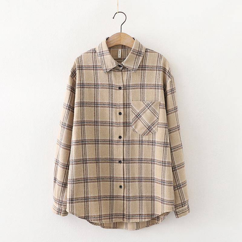 HOUZHOU Plaid Shirts Frauen Baumwolle Oversize Bluse Koreanischen Stil Langarm Casual Vintage Winter Karo Hemd XL weiß von Joom DACH
