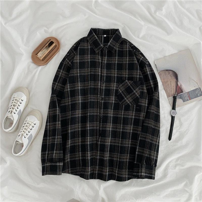HOUZHOU Plaid Shirts Frauen Baumwolle Oversize Bluse Koreanischen Stil Langarm Casual Vintage Winter Karo Hemd XXL von Joom DACH