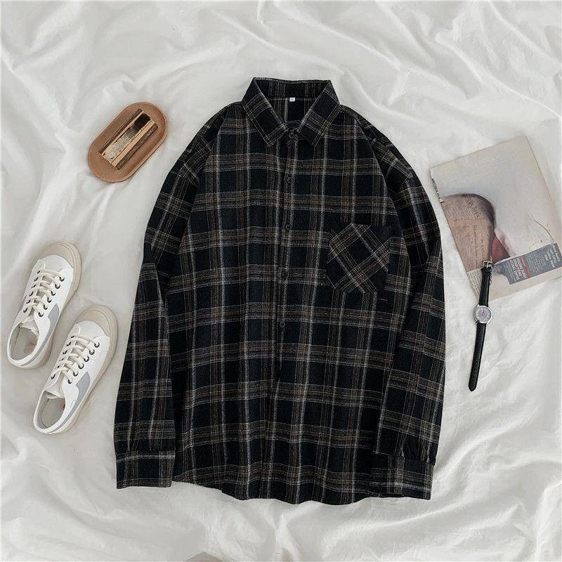 HOUZHOU Plaid Shirts Frauen Baumwolle Oversize Bluse Koreanischen Stil Langarm Casual Vintage Winter Karo Hemd XXL von Joom DACH