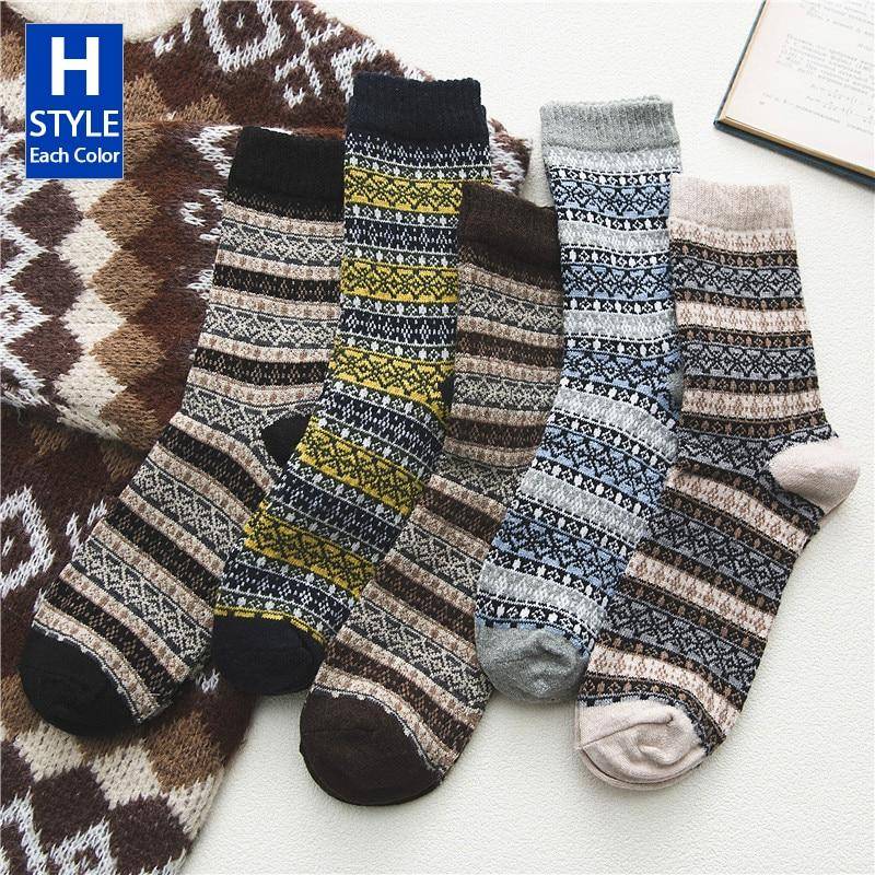 HSS Marke 5 Paar Winter herren Socken Verdicken Schafwolle Socken Warme Männer Retro Stil Bunte Mode Mann Socken für Schnee stiefel EUR39-45 (US6.5-11) grau/schwarz von Joom DACH
