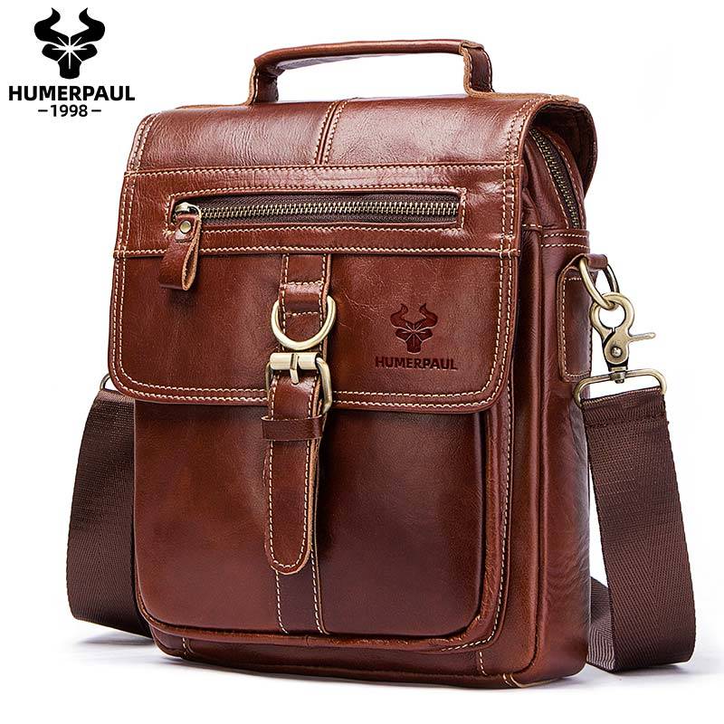 HUMERPAUL Berühmte marke Echtes Leder Schulter Tasche Männer Messenger Bags Handtasche Busines Bolsas Reise Marke Umhängetasche M braun von Joom DACH