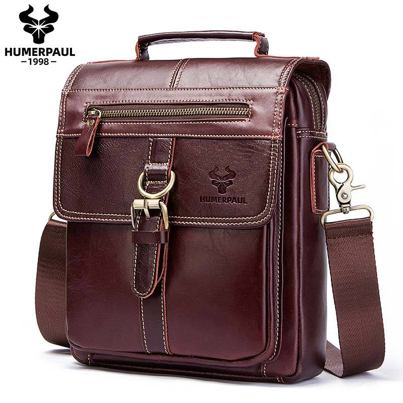 HUMERPAUL Berühmte marke Echtes Leder Schulter Tasche Männer Messenger Bags Handtasche Busines Bolsas Reise Marke Umhängetasche M kaffeebraun von Joom DACH