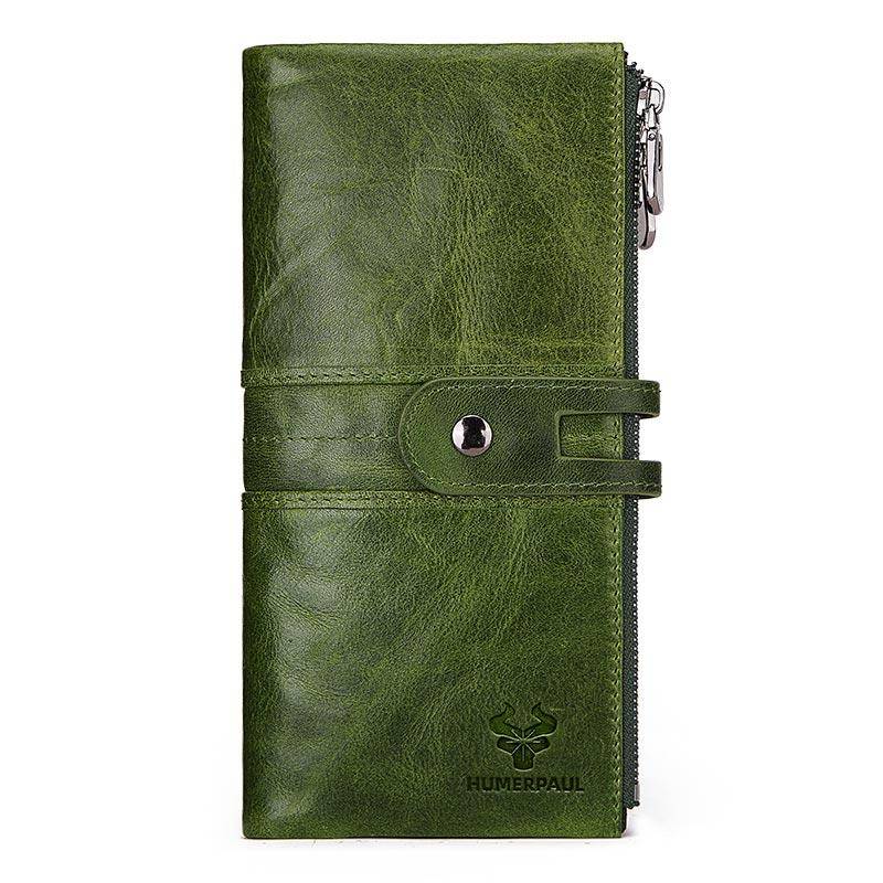HUMERPAUL Damen-Geldbörse aus echtem Leder, lang, RFID-blockierend, multifunktional, schlankes Hasp-Geldbörsen-Kartenetui grün von Joom DACH