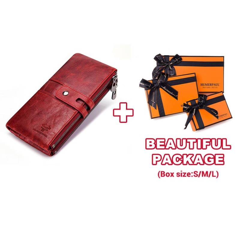 HUMERPAUL Damen-Geldbörse aus echtem Leder, lang, RFID-blockierend, multifunktional, schlankes Hasp-Geldbörsen-Kartenetui rot von Joom DACH