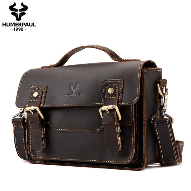 HUMERPAUL Herren Aktentasche aus Leder, große Umhängetasche, multifunktionale Sporttasche kaffeebraun von Joom DACH