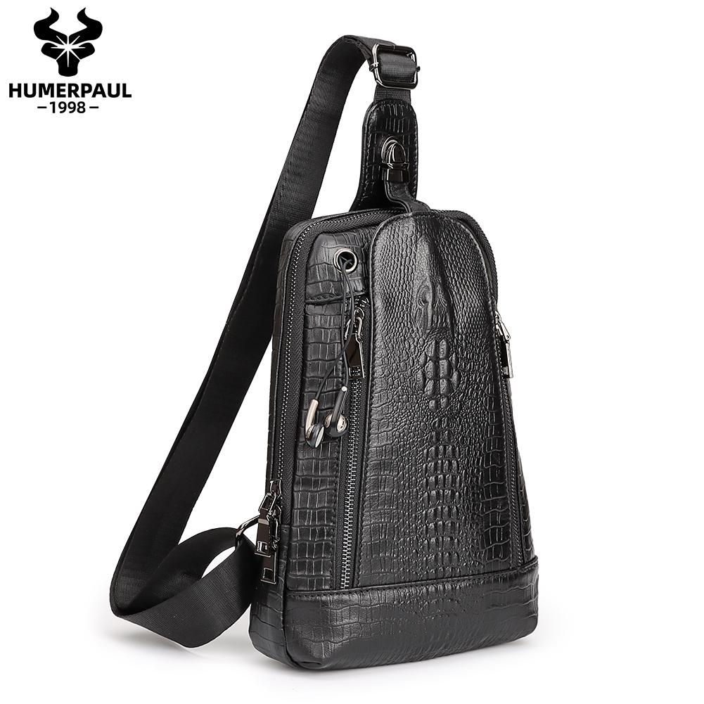 HUMERPAUL Herren-Brusttasche aus Leder mit Krokodilmuster, große Kapazität, Sporttasche schwarz von Joom DACH