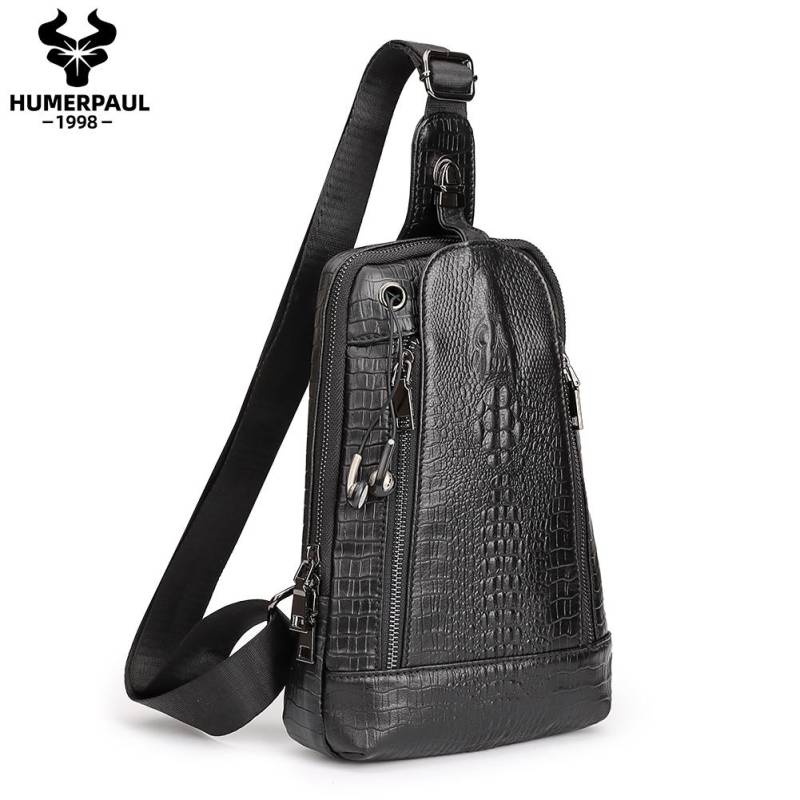 HUMERPAUL Herren-Brusttasche aus Leder mit Krokodilmuster, große Kapazität, Sporttasche schwarz von Joom DACH