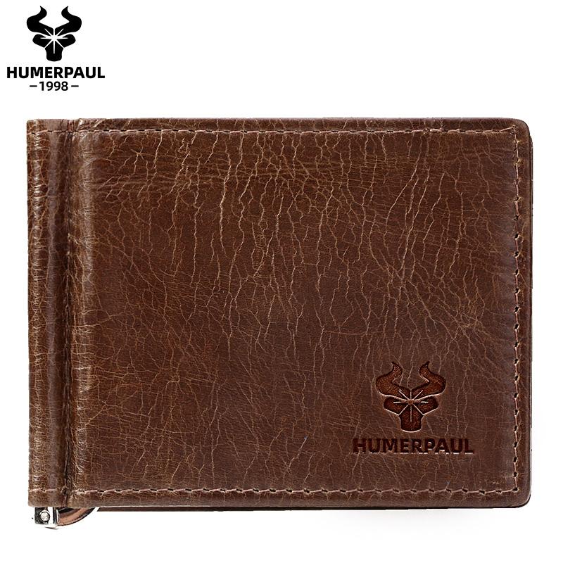 HUMERPAUL Herren-Geldbörse, Leder, leicht, zweifach faltbar, Geldscheinklammer, schlanke modische Geldbörse M kaffeebraun von Joom DACH