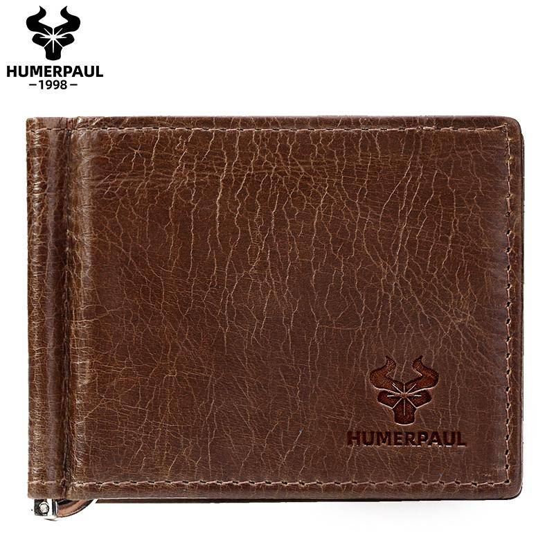 HUMERPAUL Herren-Geldbörse, Leder, leicht, zweifach faltbar, Geldscheinklammer, schlanke modische Geldbörse M kaffeebraun von Joom DACH