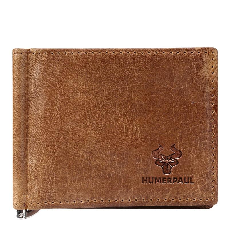 HUMERPAUL Herren-Geldbörse, Leder, leicht, zweifach faltbar, Geldscheinklammer, schlanke modische Geldbörse M braun von Joom DACH
