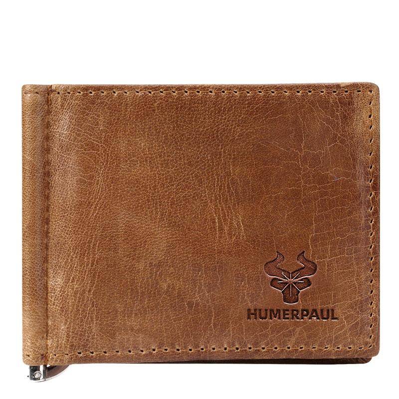 HUMERPAUL Herren-Geldbörse, Leder, leicht, zweifach faltbar, Geldscheinklammer, schlanke modische Geldbörse M braun von Joom DACH