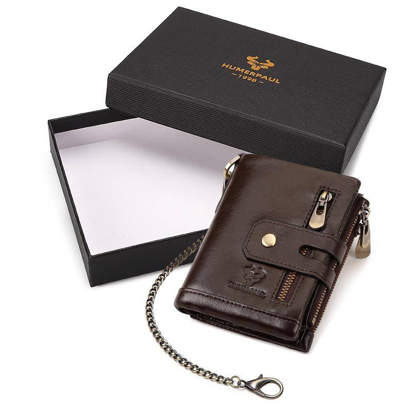 HUMERPAUL Herren-Geldbörse aus echtem Leder, RFID-blockierend, Münzgeldbörse, Kartenhalter, Kette, schlanke Bifold-Geldbörse kaffeebraun von Joom DACH