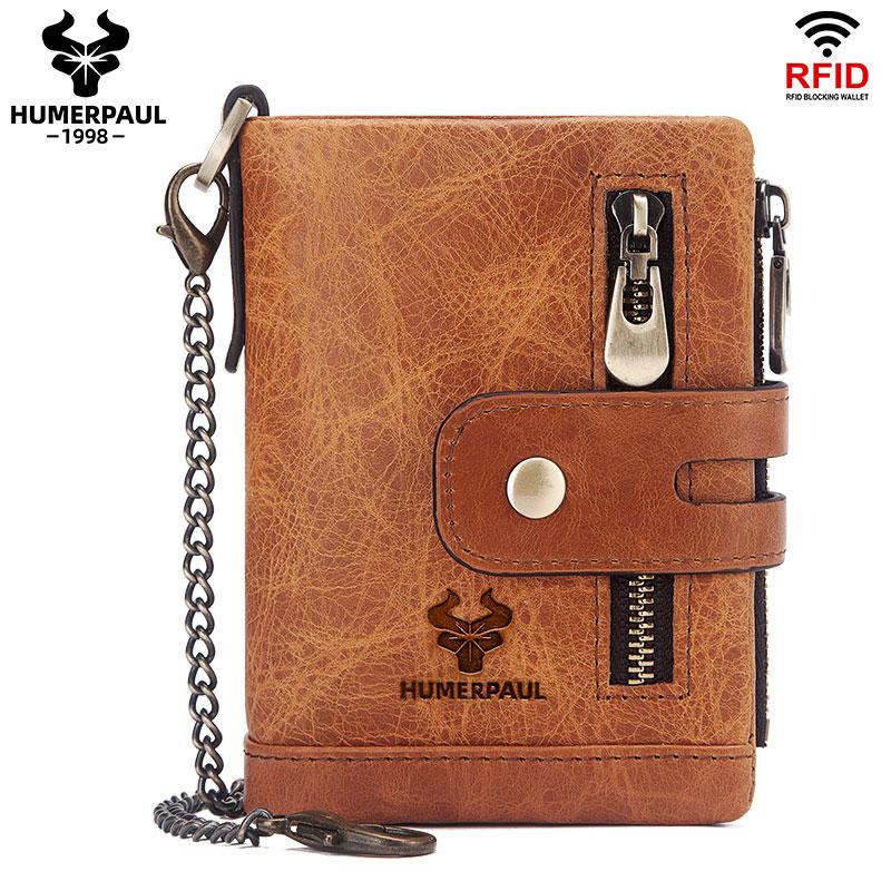 HUMERPAUL Herren-Geldbörse aus echtem Leder, RFID-blockierend, Münzgeldbörse, Kartenhalter, Kette, schlanke Bifold-Geldbörse braun von Joom DACH