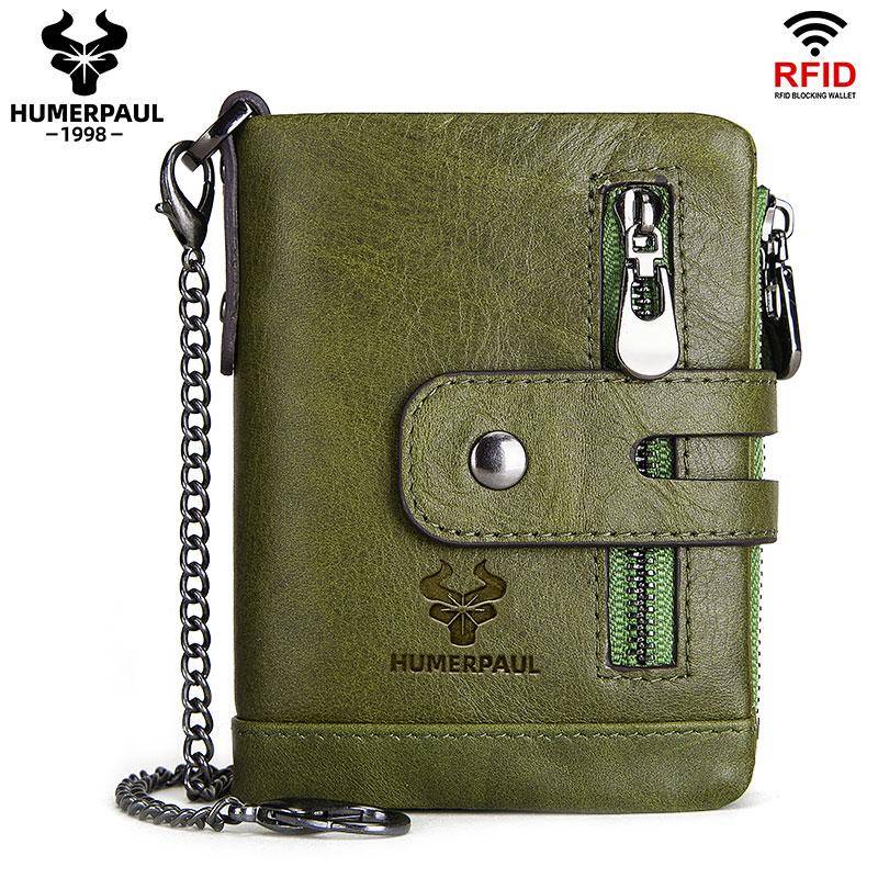 HUMERPAUL Herren-Geldbörse aus echtem Leder, RFID-blockierend, Münzgeldbörse, Kartenhalter, Kette, schlanke Bifold-Geldbörse grün von Joom DACH
