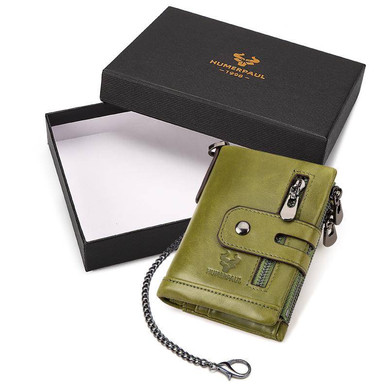 HUMERPAUL Herren-Geldbörse aus echtem Leder, RFID-blockierend, Münzgeldbörse, Kartenhalter, Kette, schlanke Bifold-Geldbörse grün von Joom DACH