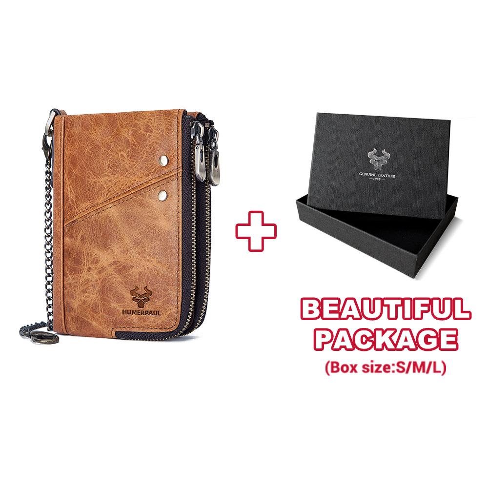 HUMERPAUL Herren-Geldbörse aus echtem Leder, RFID-blockierend, doppelter Reißverschluss, schmale horizontale Bifold-Geldbörse braun von Joom DACH