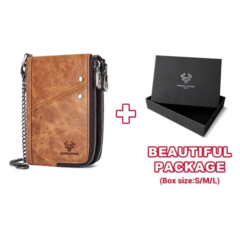 HUMERPAUL Herren-Geldbörse aus echtem Leder, RFID-blockierend, doppelter Reißverschluss, schmale horizontale Bifold-Geldbörse braun von Joom DACH