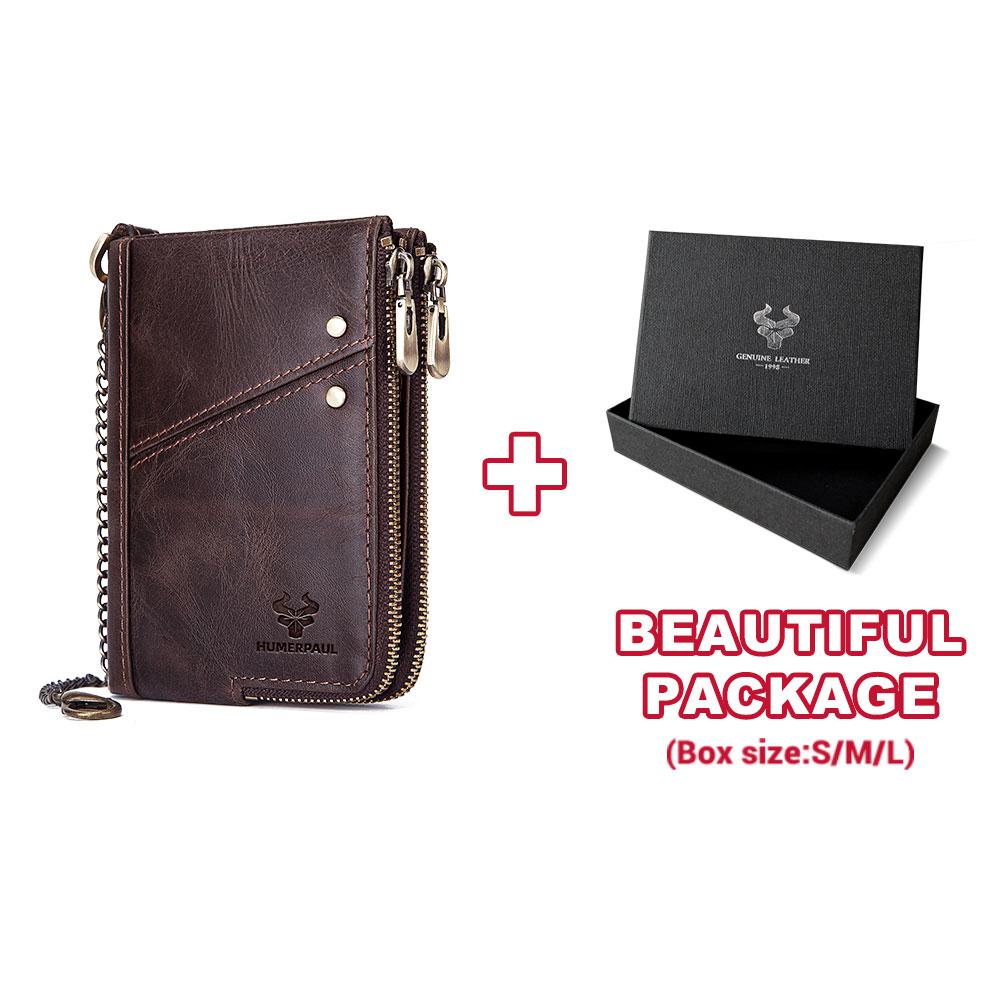 HUMERPAUL Herren-Geldbörse aus echtem Leder, RFID-blockierend, doppelter Reißverschluss, schmale horizontale Bifold-Geldbörse kaffeebraun von Joom DACH