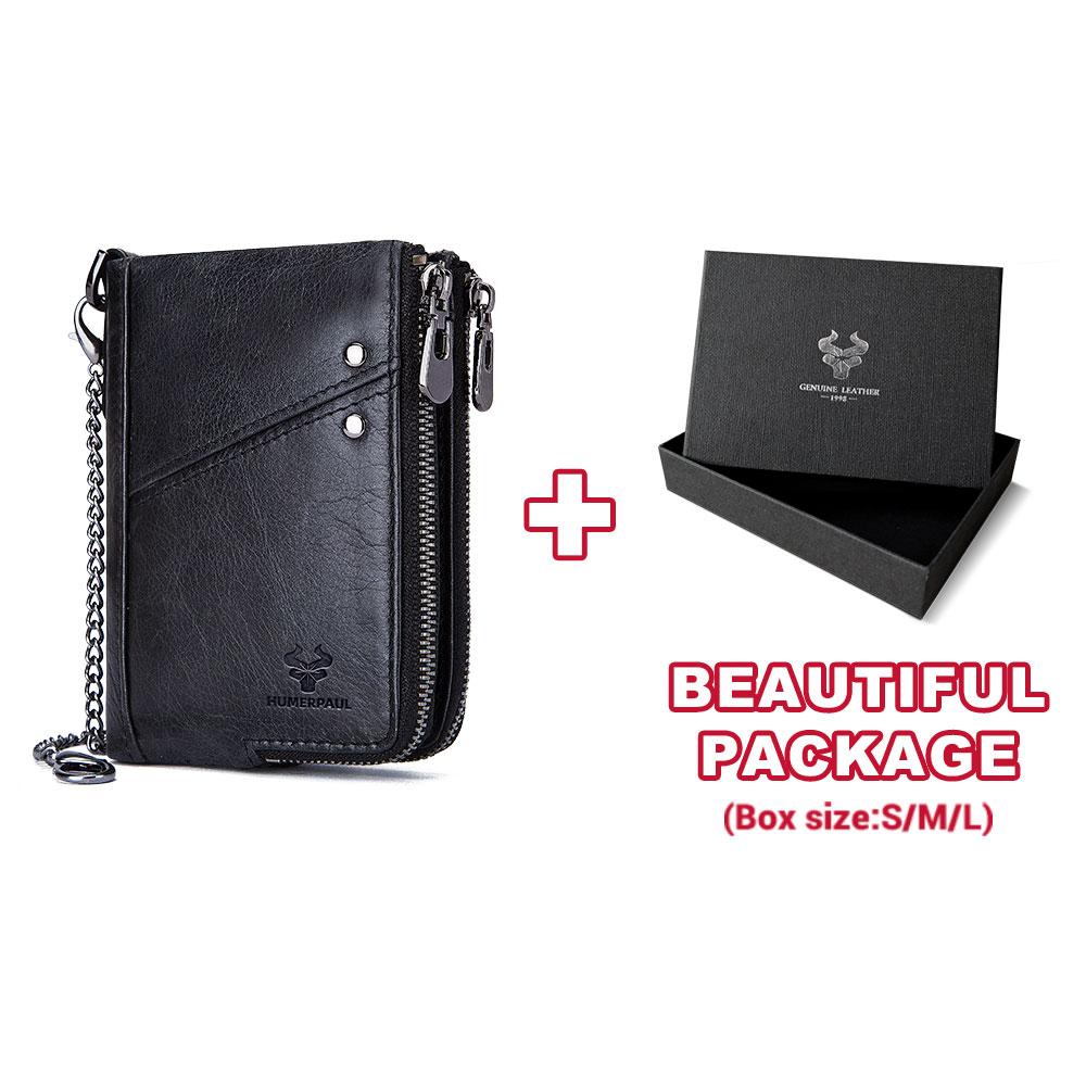 HUMERPAUL Herren-Geldbörse aus echtem Leder, RFID-blockierend, doppelter Reißverschluss, schmale horizontale Bifold-Geldbörse schwarz von Joom DACH