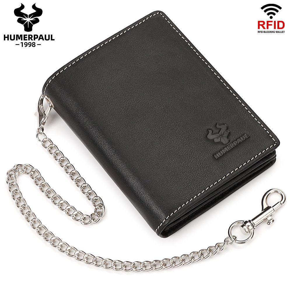 HUMERPAUL Herren-Geldbörse aus echtem Leder, schmaler RFID-Kartenhalter mit Anti-Verlust-Tasche schwarz von Joom DACH