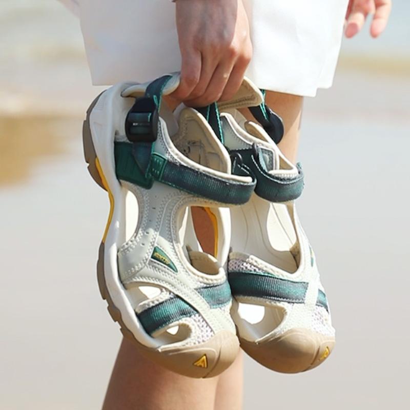 HUMTTO Modische, lässige, flache Damen-Sandalen, Sommer, atmungsaktiv, schnell trocknend, Outdoor-Strand-Damenschuhe 35 beige/grün von Joom DACH