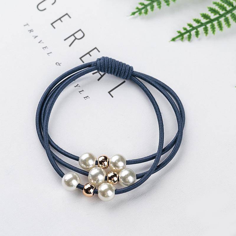 Haarschmuck Perle elastische Gummibänder Ring Kopfbedeckung Mädchen elastisches Haarband Pferdeschwanzhalter Haargummi Seil Haarschmuck navy blau von Joom DACH