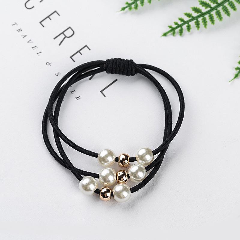 Haarschmuck Perle elastische Gummibänder Ring Kopfbedeckung Mädchen elastisches Haarband Pferdeschwanzhalter Haargummi Seil Haarschmuck schwarz von Joom DACH