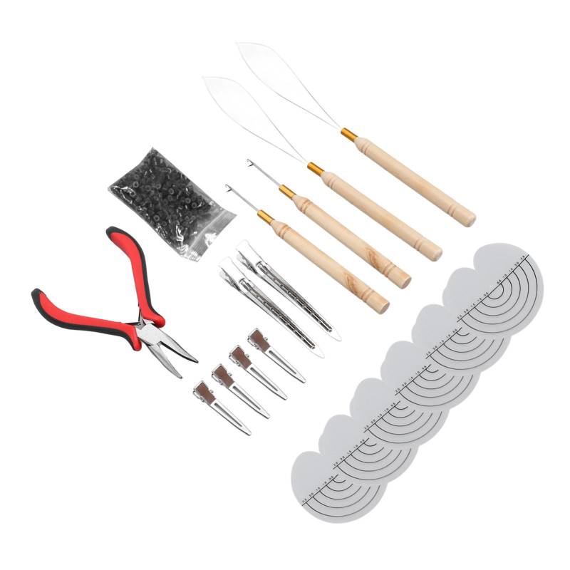 Haarverlängerungs-Werkzeugset Silikonringe Haarzange Ziehnadel Häkelnadel Transparent Hitze von Joom DACH