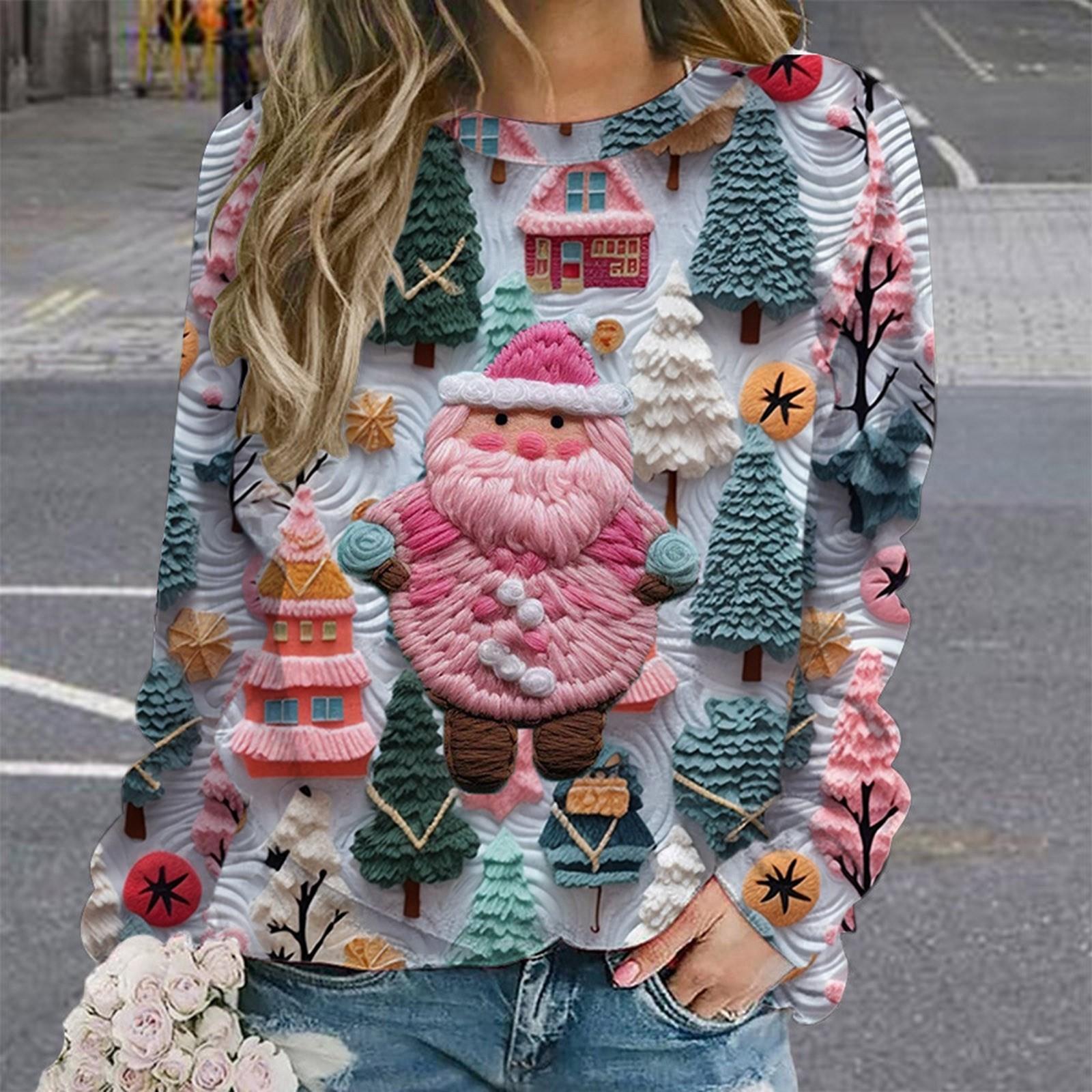 Hässliche Weihnachts-Sweatshirts für Frauen, süßes, grafisch bedrucktes Sweatshirt, langärmelig, Rundhalsausschnitt, Pullover, Tops, T-Shirt, Damenkleidung L von Joom DACH
