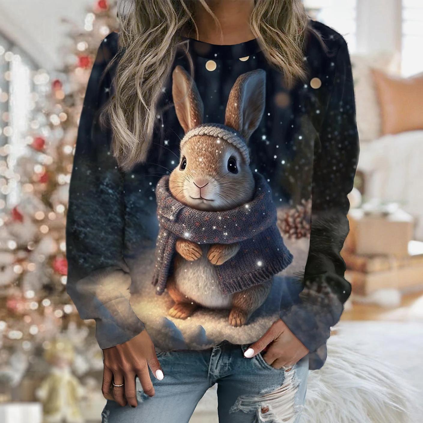Hässliches Weihnachts-Sweatshirt für Damen, Sweatshirt, Pullover, Katze, Sportbekleidung, Festival-Print, Y2k-T-Shirt, lässig, Rundhalsausschnitt, Langarmshirt L von Joom DACH