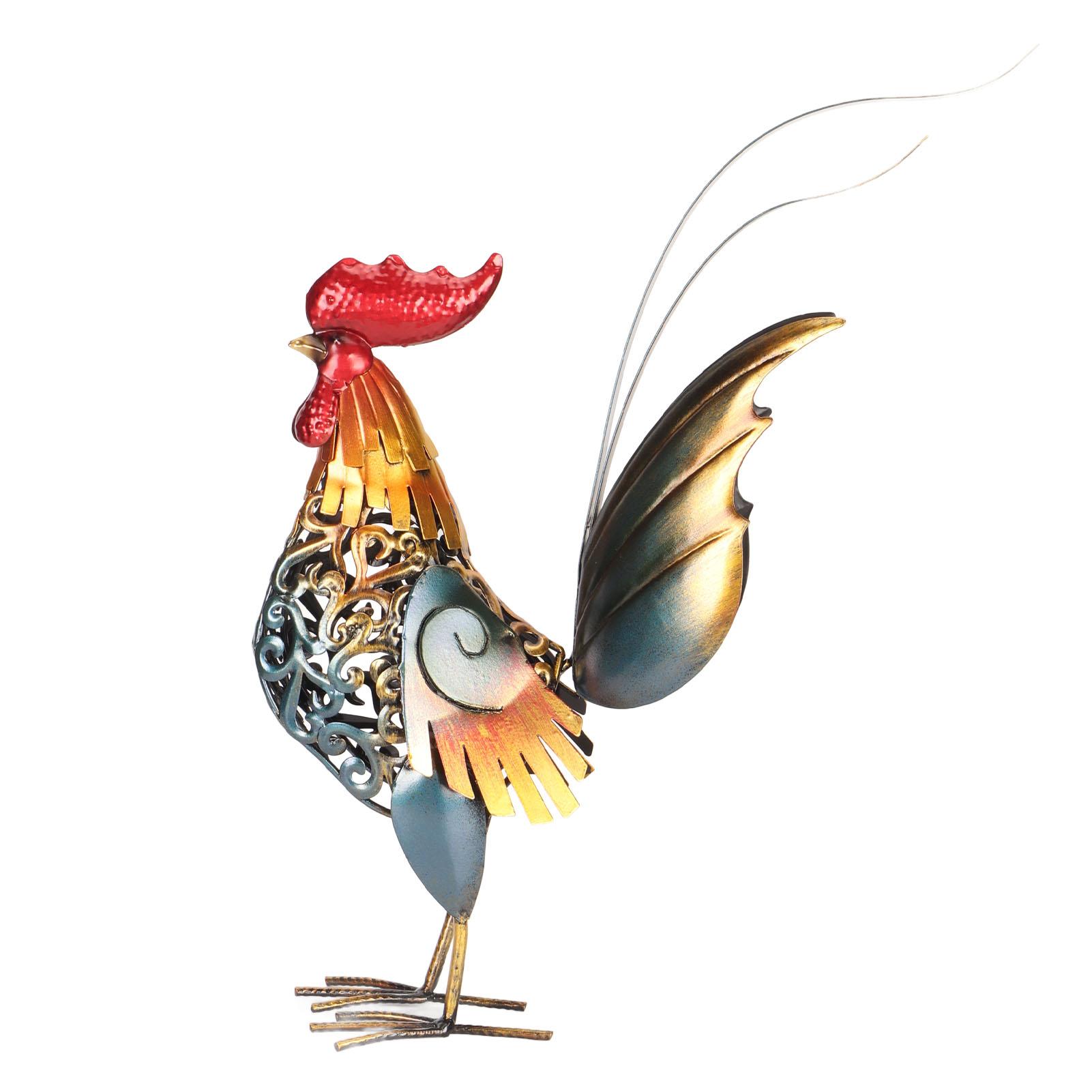 Hahn-Skulptur, geschnitzte Hahn-Skulptur aus Metall, dekorative Hahn-Statue aus Eisen für Gartendeck von Joom DACH